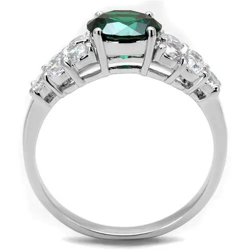 3W1364 - Brass Ring Rhodium Women Synthetic Emerald
