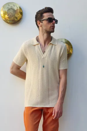 AEGEUS Open Knit Johnny Collar Shirt