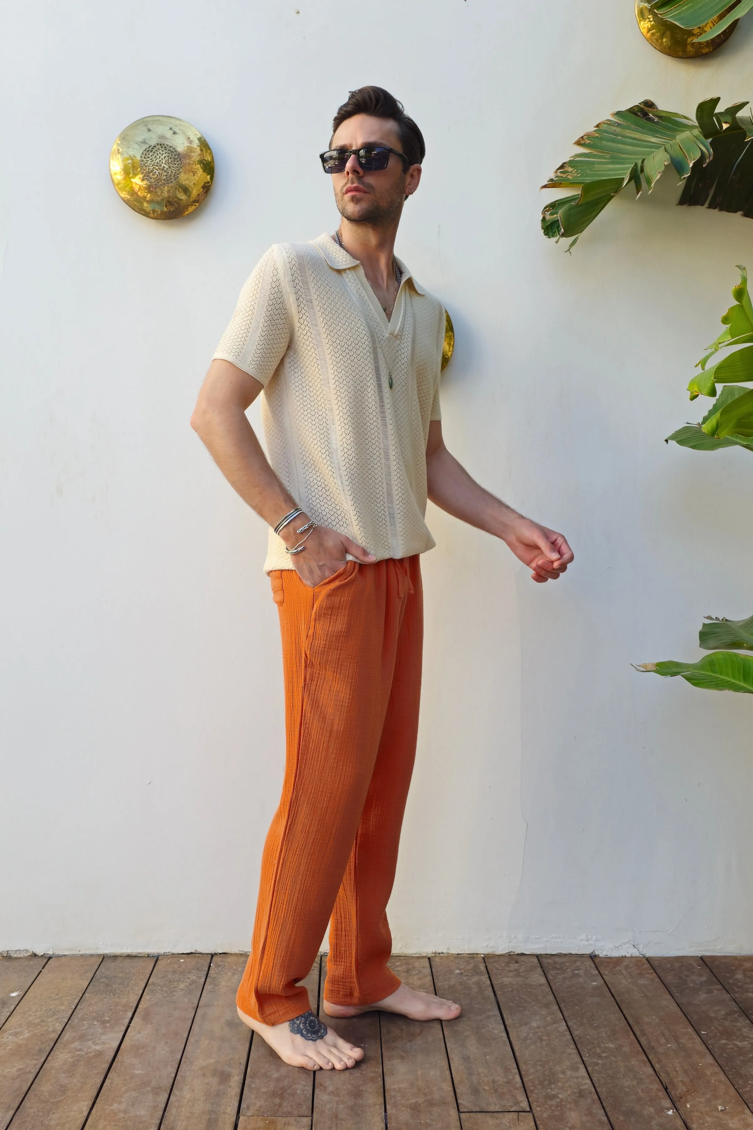 AEGEUS Open Knit Johnny Collar Shirt
