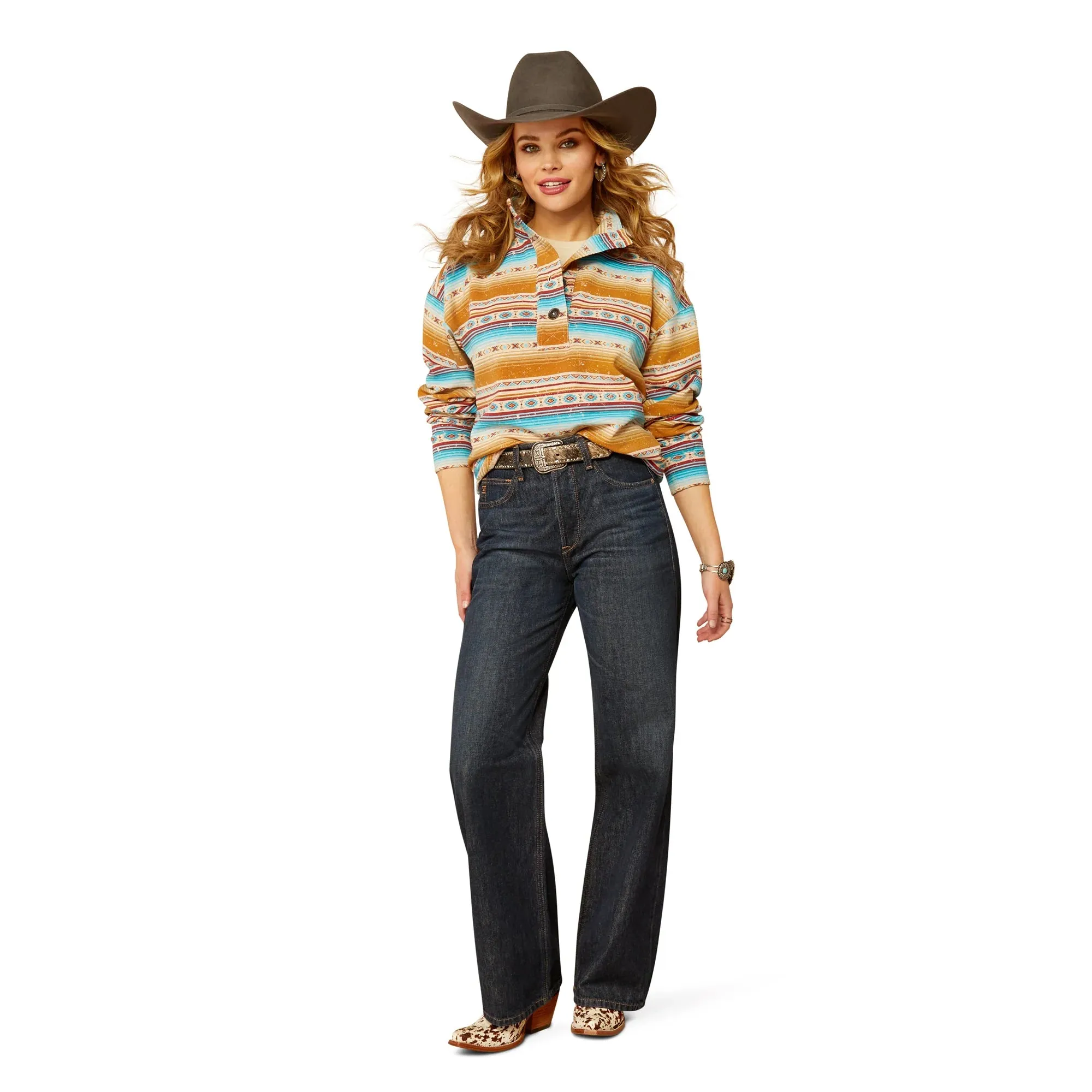 Ariat Women's Hometown Long Sleeve Sweatshirt- Orange Fallon Serape Print