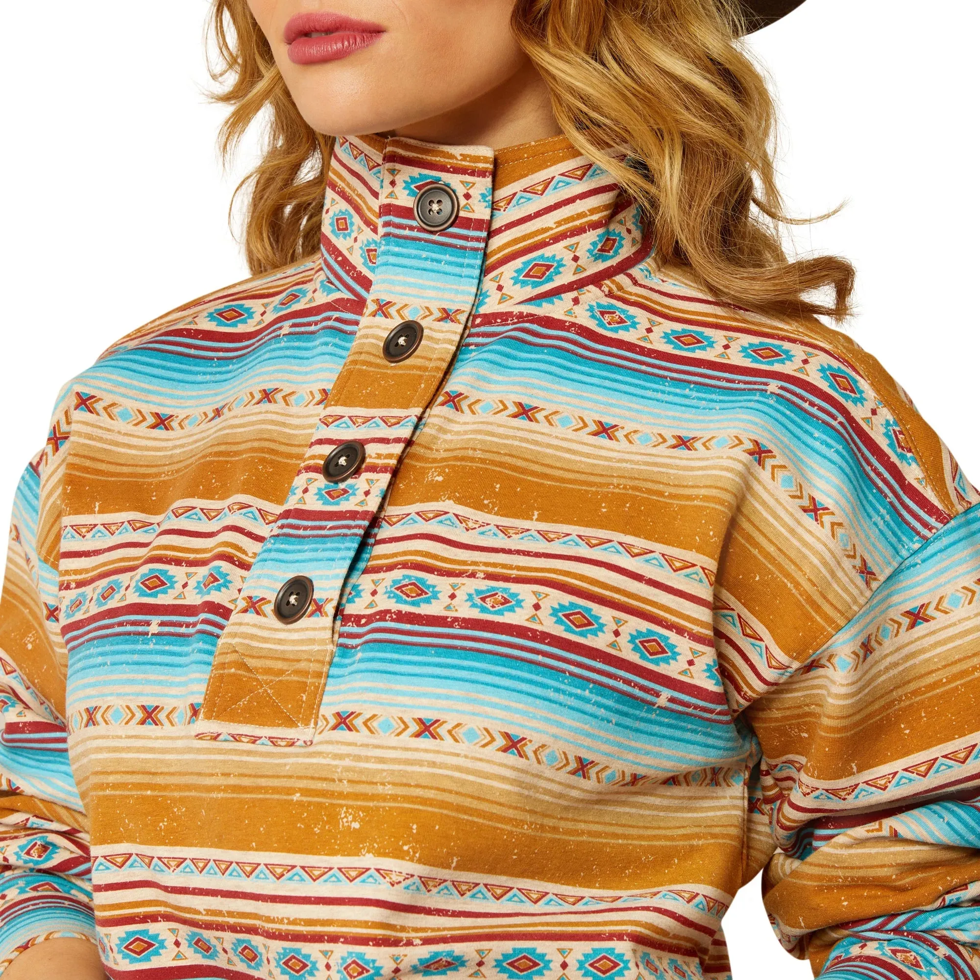 Ariat Women's Hometown Long Sleeve Sweatshirt- Orange Fallon Serape Print