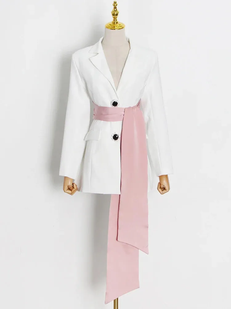 Blazer with Pink Satin Bow Sash