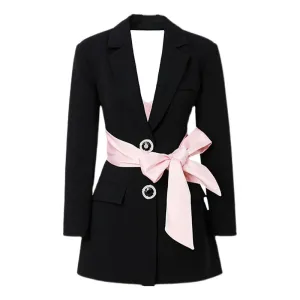 Blazer with Pink Satin Bow Sash