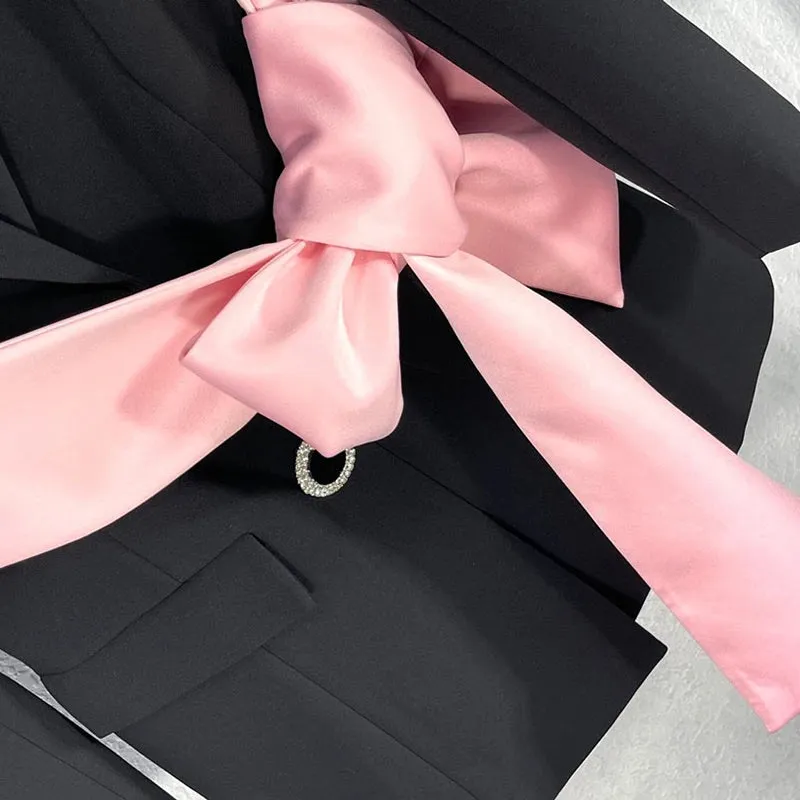 Blazer with Pink Satin Bow Sash