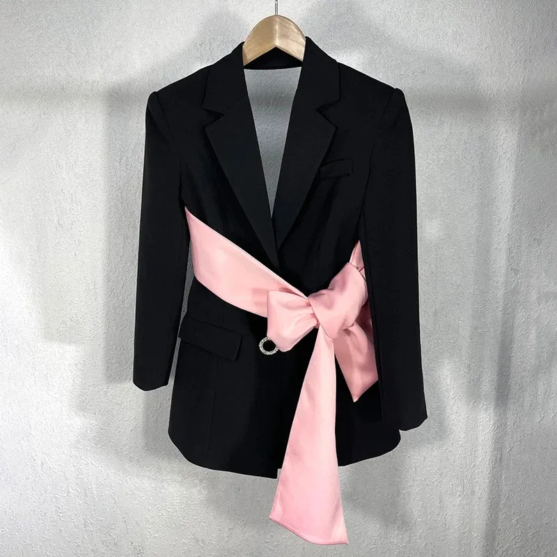 Blazer with Pink Satin Bow Sash