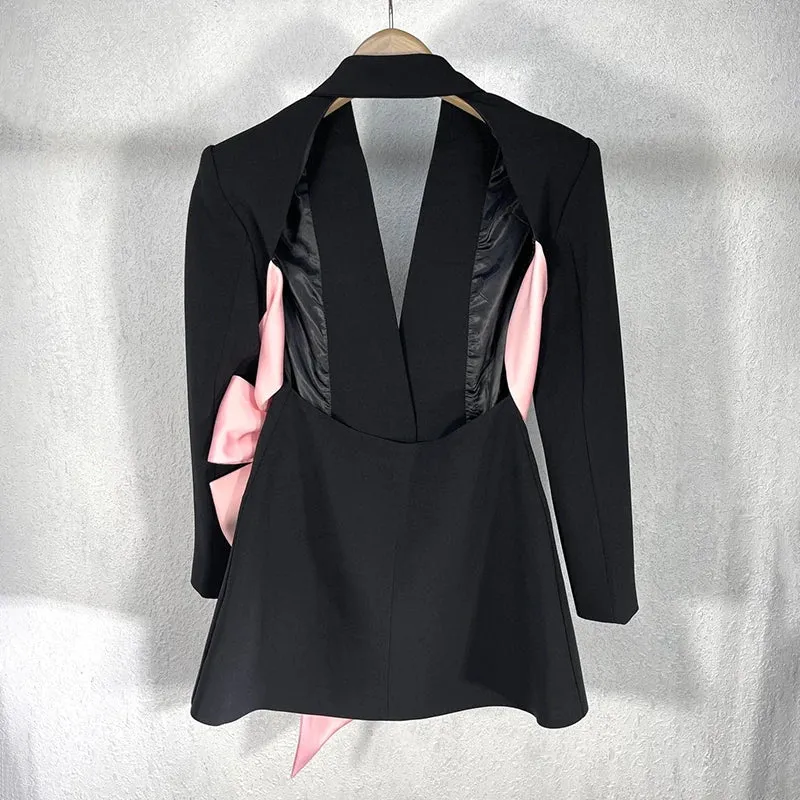 Blazer with Pink Satin Bow Sash