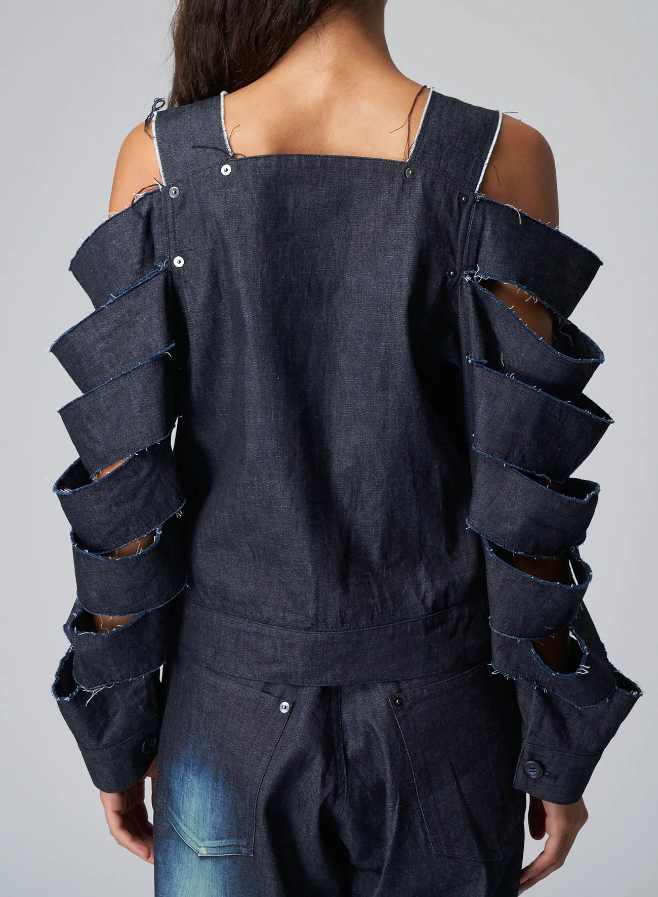 BLEACHED DENIM JACKET WITH CUT-OUT DETAILS