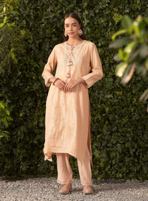 Blossom Coral Peach embroidered Chanderi Salwar Kurta Set with Dupatta