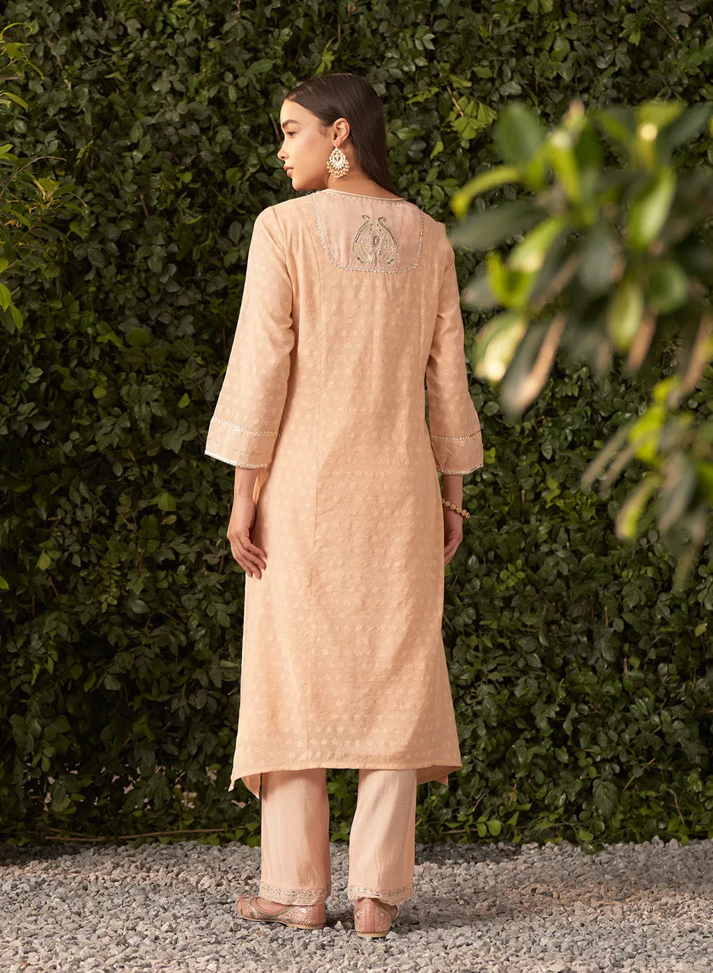 Blossom Coral Peach embroidered Chanderi Salwar Kurta Set with Dupatta