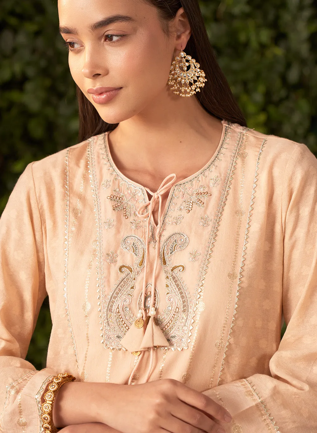 Blossom Coral Peach embroidered Chanderi Salwar Kurta Set with Dupatta
