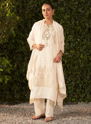 Blossom Royal Ivory embroidered Chanderi Salwar Kurta Set with Dupatta