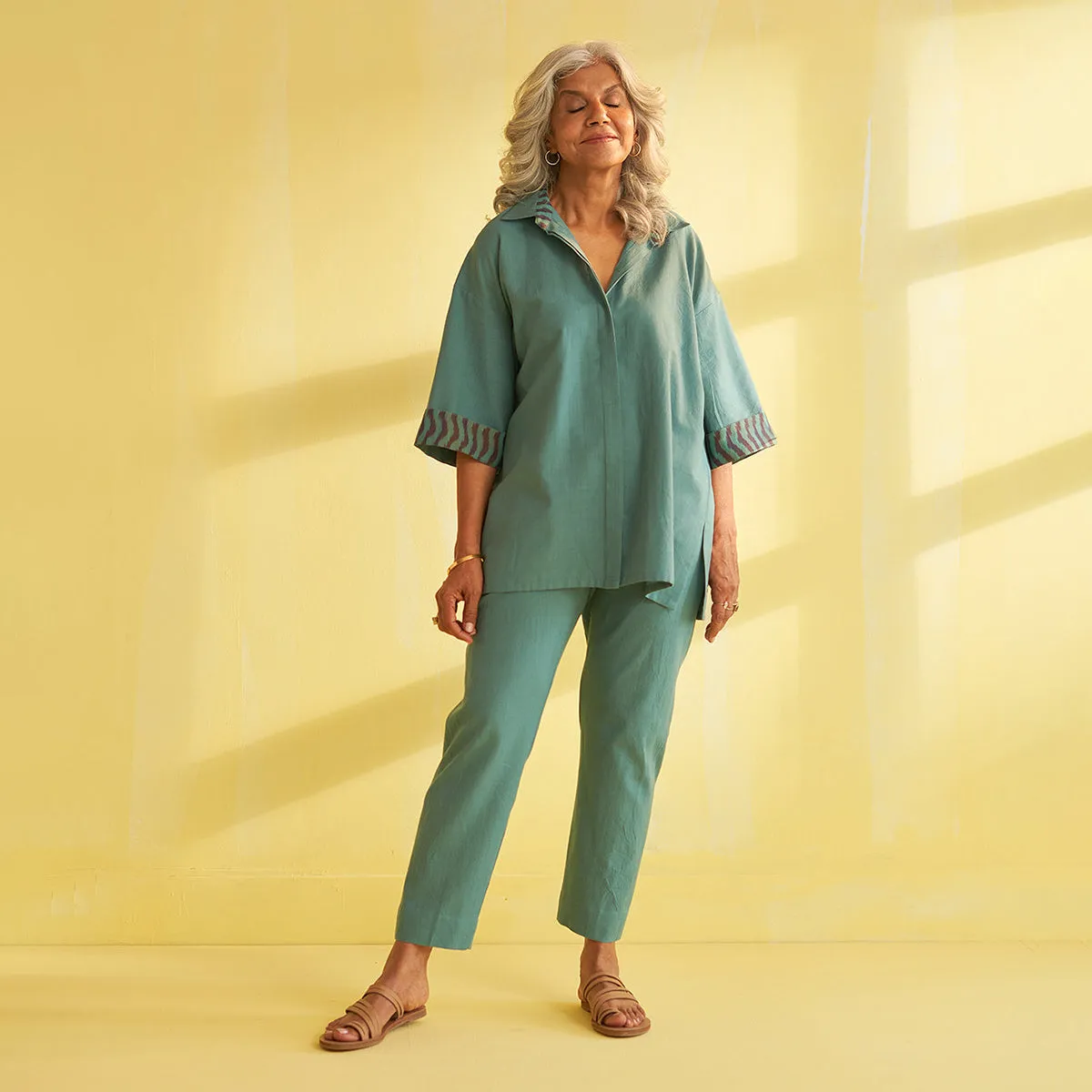 Cotton Co Ord Set for Women | Teal Blue