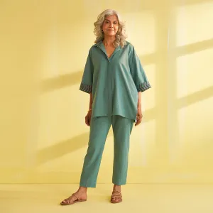 Cotton Co Ord Set for Women | Teal Blue