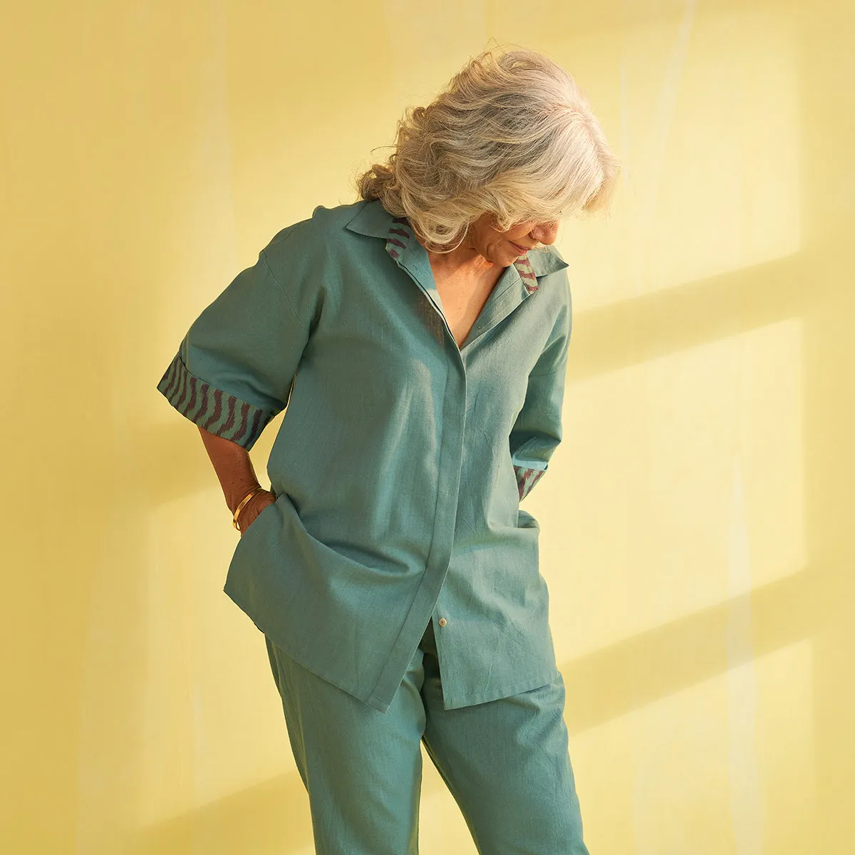 Cotton Co Ord Set for Women | Teal Blue