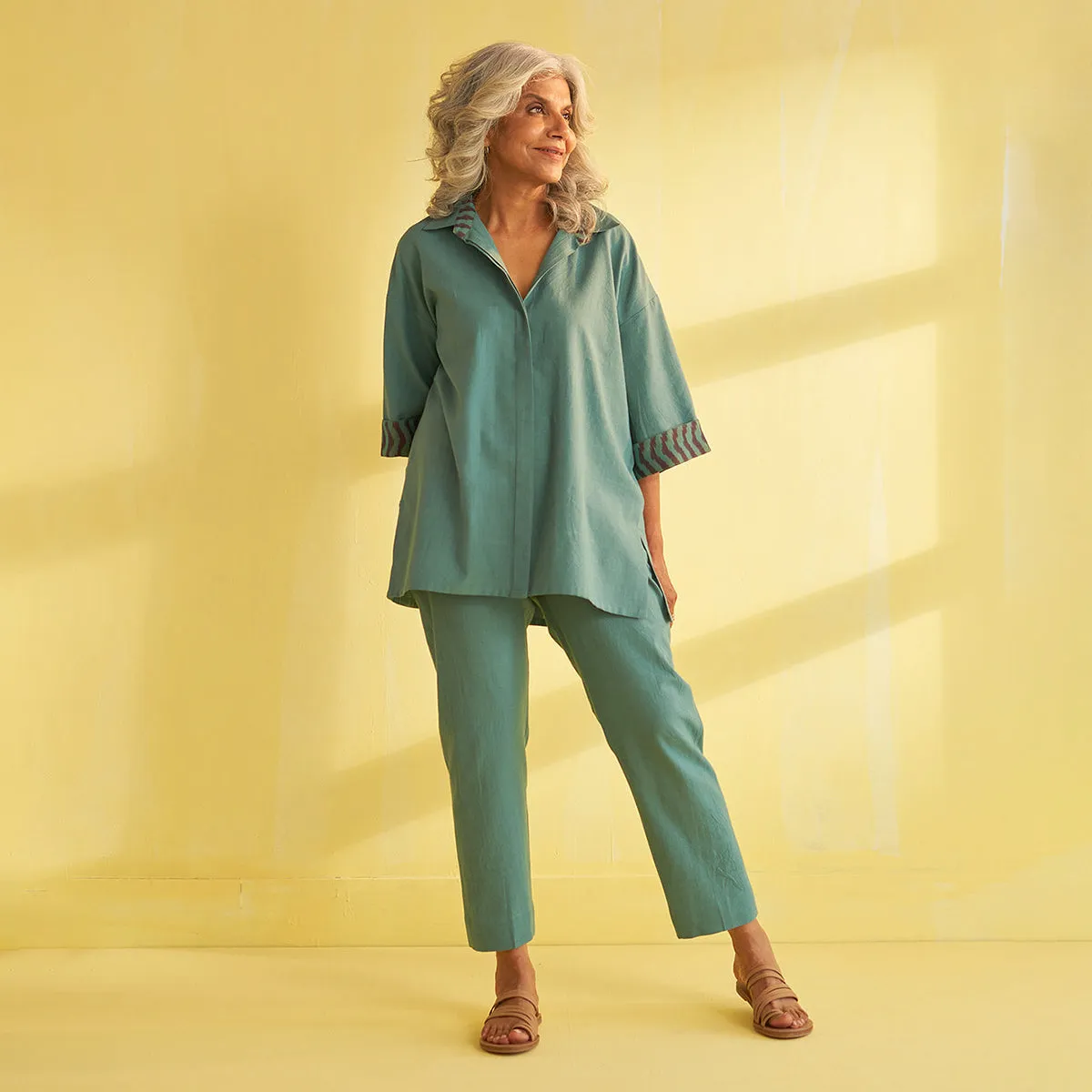 Cotton Co Ord Set for Women | Teal Blue