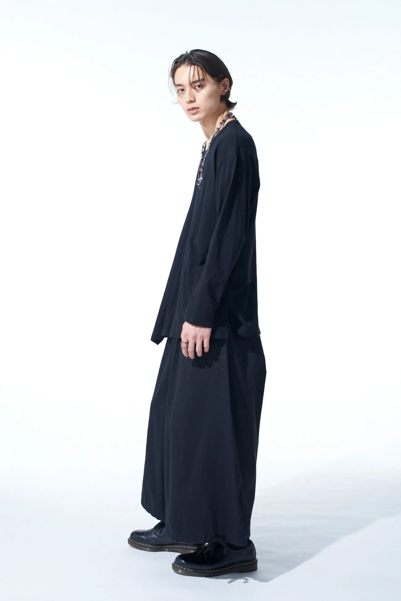 COTTON JERSEY FABRIC SWITCH L/S DRAPED T-SHIRT