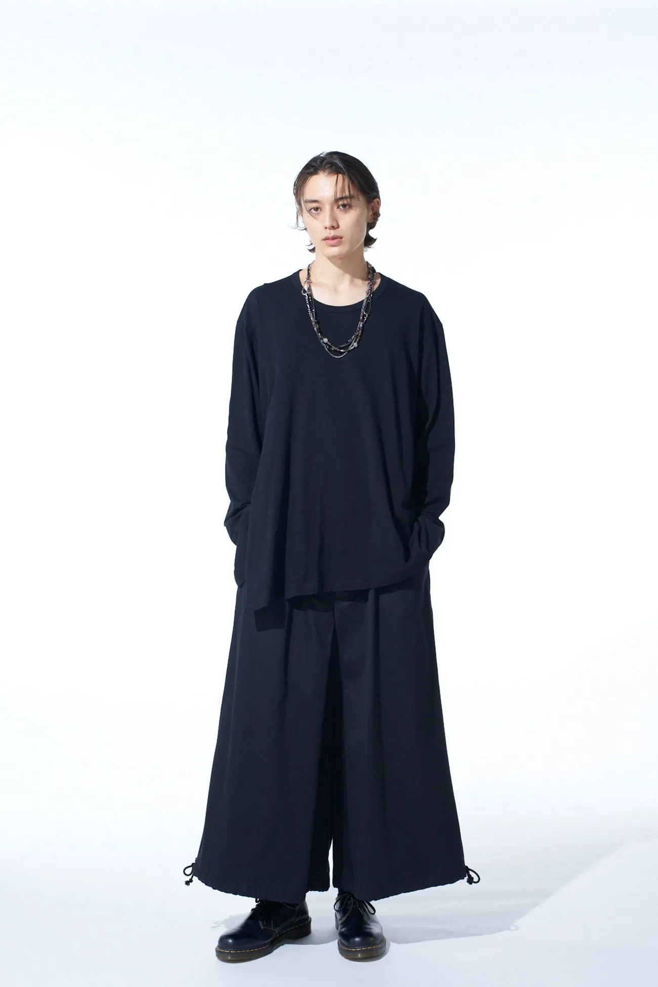 COTTON JERSEY FABRIC SWITCH L/S DRAPED T-SHIRT
