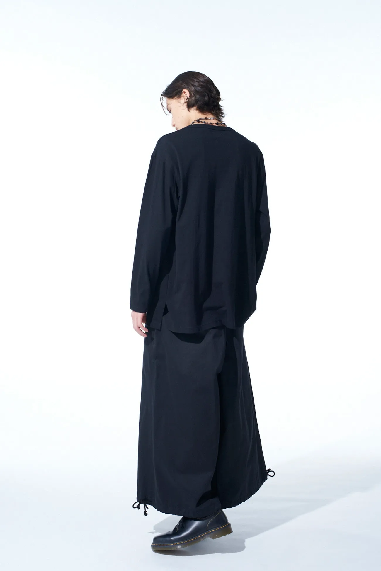 COTTON JERSEY FABRIC SWITCH L/S DRAPED T-SHIRT