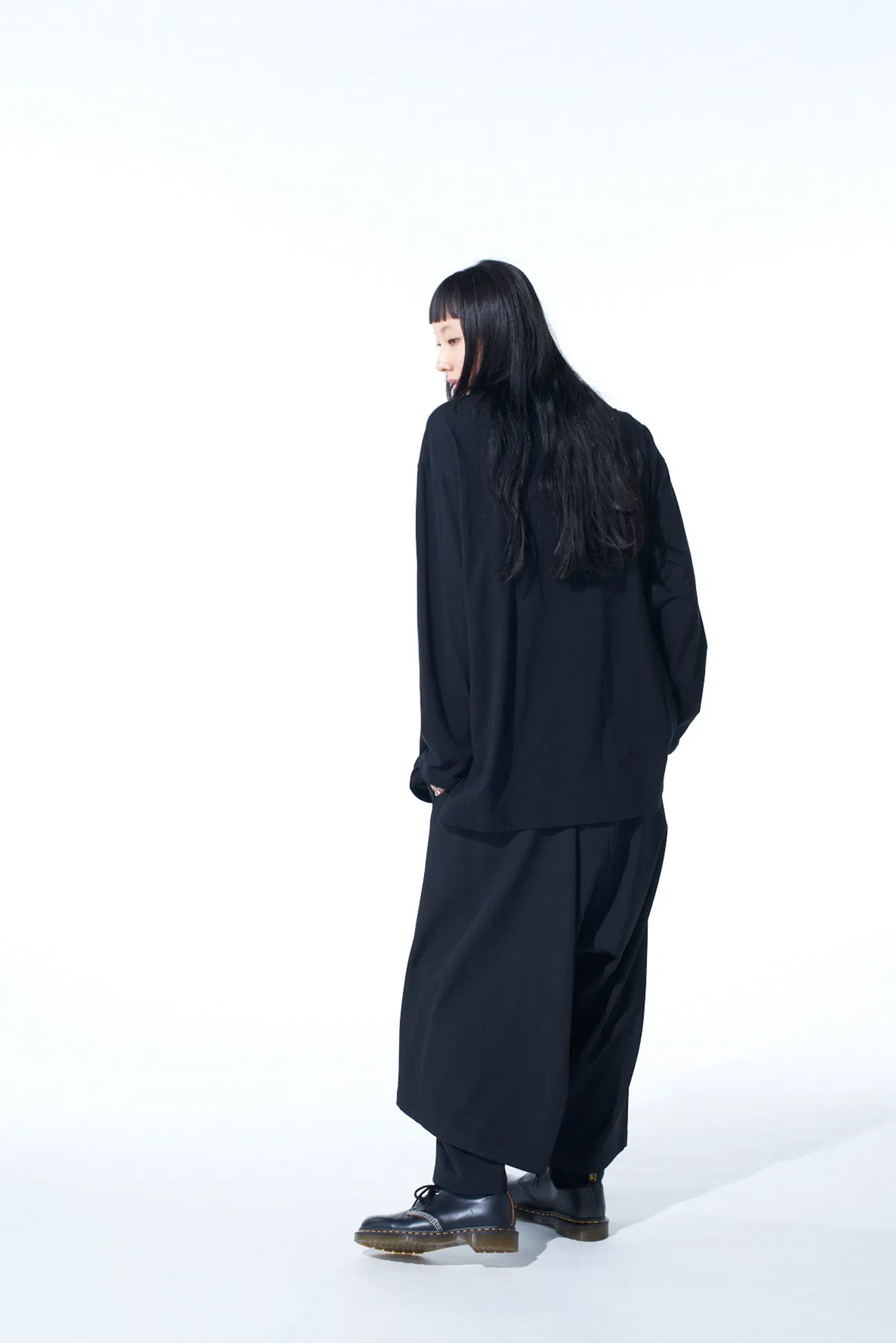 COTTON JERSEY FABRIC SWITCH L/S DRAPED T-SHIRT