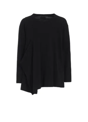 COTTON JERSEY FABRIC SWITCH L/S DRAPED T-SHIRT