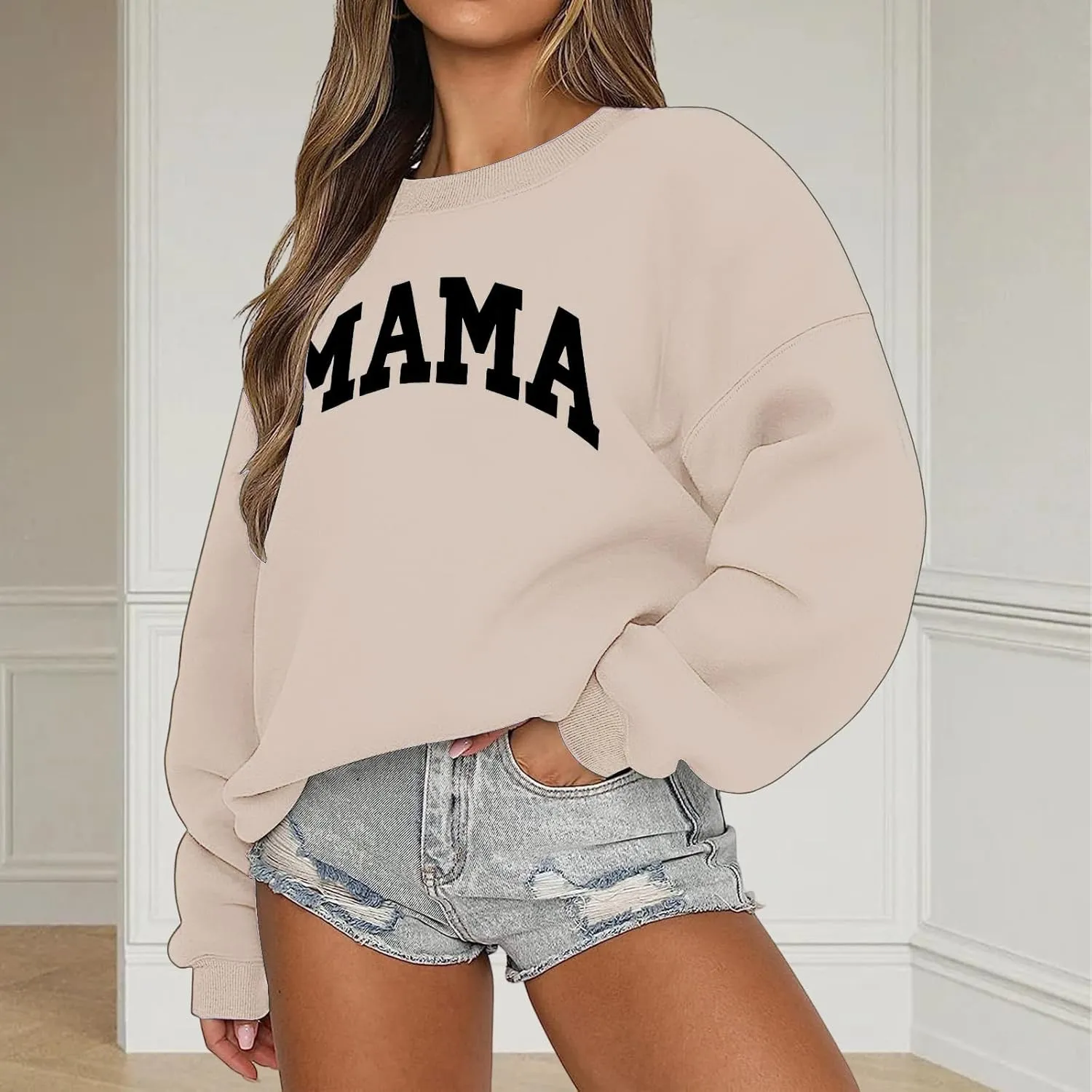 Crewneck Sweatshirt for Women Long Sleeve Mama Sweatshirts Casual Oversized Pullover Sweaters Lightweight Blouse Tops