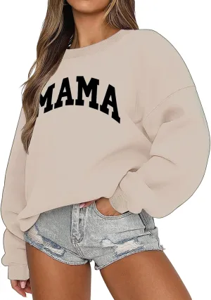 Crewneck Sweatshirt for Women Long Sleeve Mama Sweatshirts Casual Oversized Pullover Sweaters Lightweight Blouse Tops