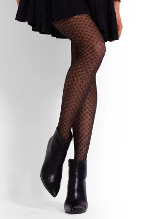 Donna BC Niky Black Semi Sheer Patterned Net Tights
