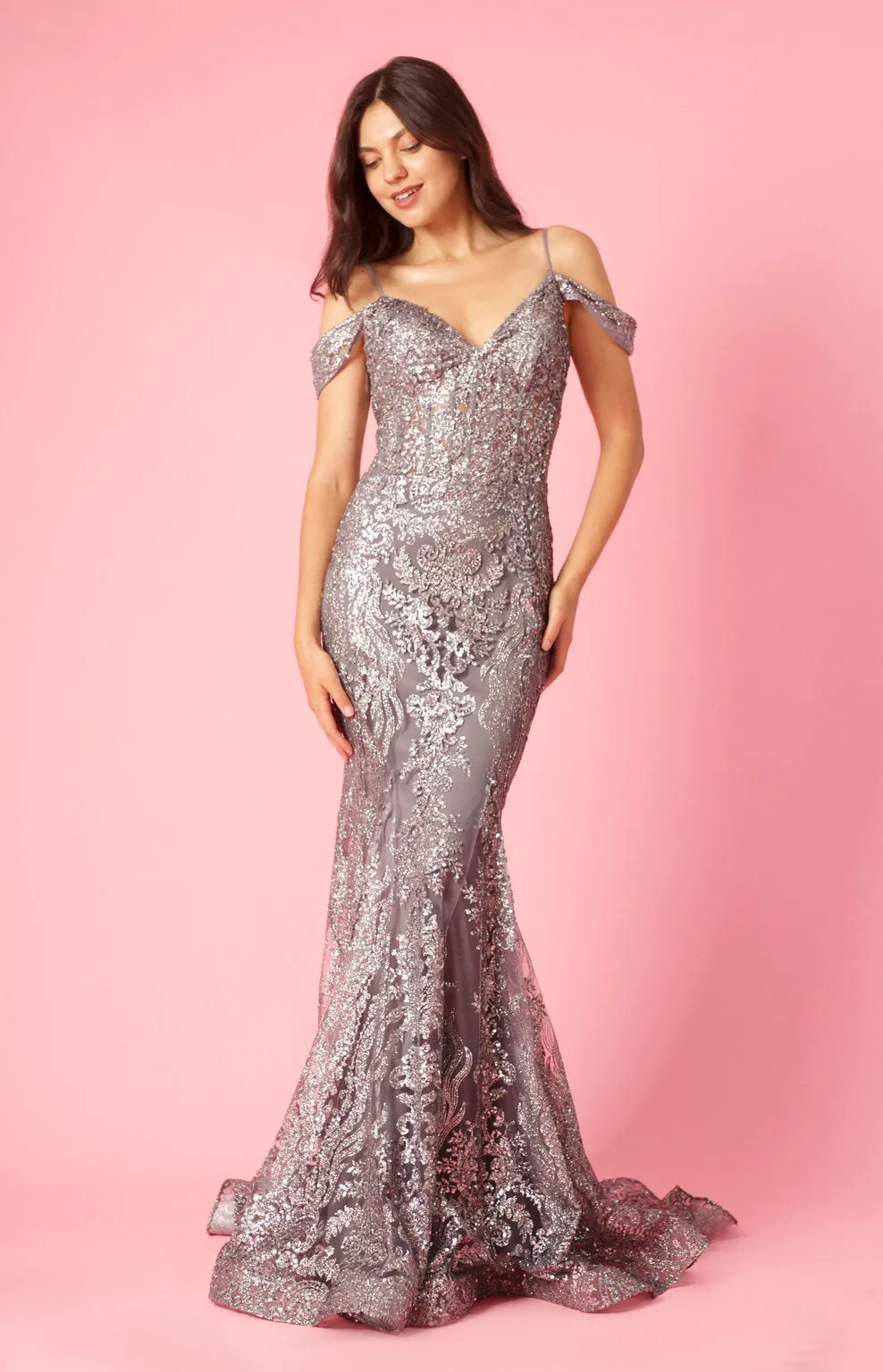 Dylan & Davids DD1354 Off Shoulder Sequin Corset Formal Dress