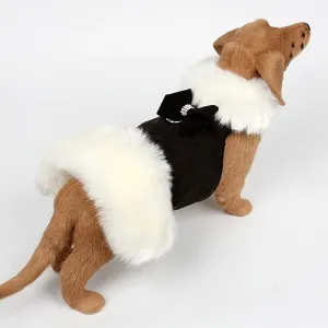 FAUX NOUVEAU BOW WHITE FOX FUR DOG COAT- BLACK