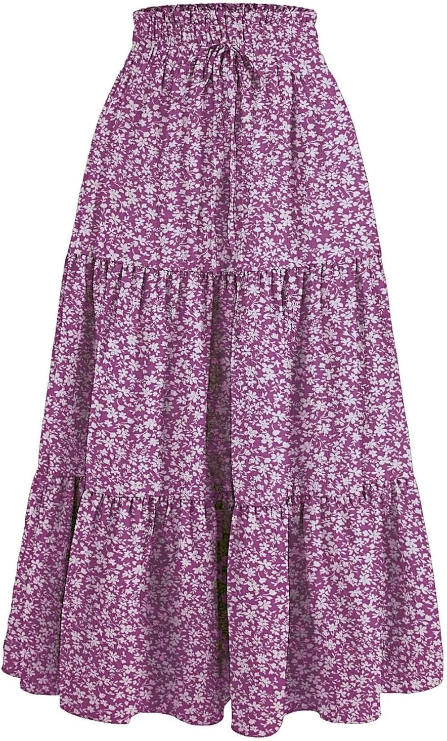 Floral Maxi Skirt for Women Summer Casual Tiered Elastic High Waisted Skirts Comfy Vacation Flowy Swing Long Skirts