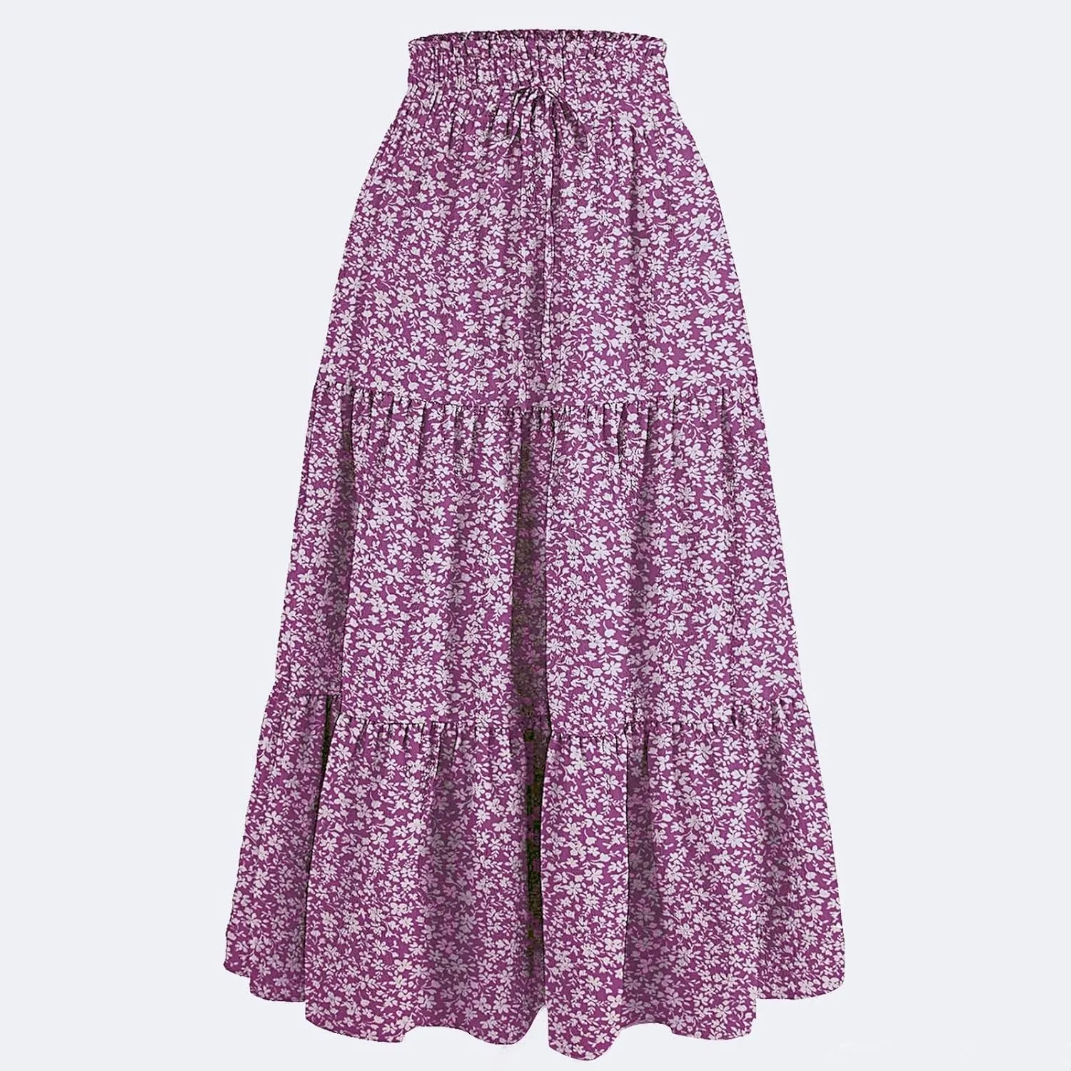Floral Maxi Skirt for Women Summer Casual Tiered Elastic High Waisted Skirts Comfy Vacation Flowy Swing Long Skirts