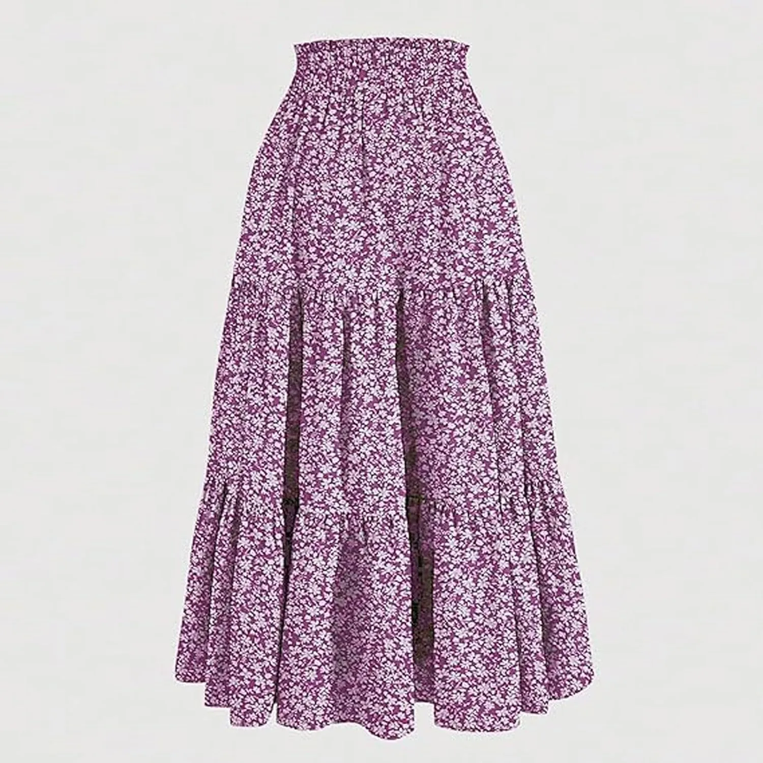 Floral Maxi Skirt for Women Summer Casual Tiered Elastic High Waisted Skirts Comfy Vacation Flowy Swing Long Skirts