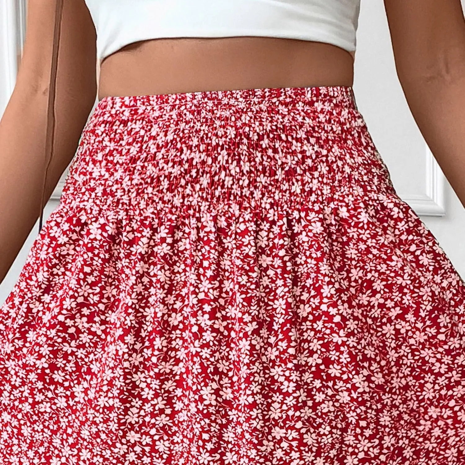 Floral Maxi Skirts for Women Trendy Summer High Waisted Long Skirts Elastic Waist Boho Beach A Line Skirt Cover Up
