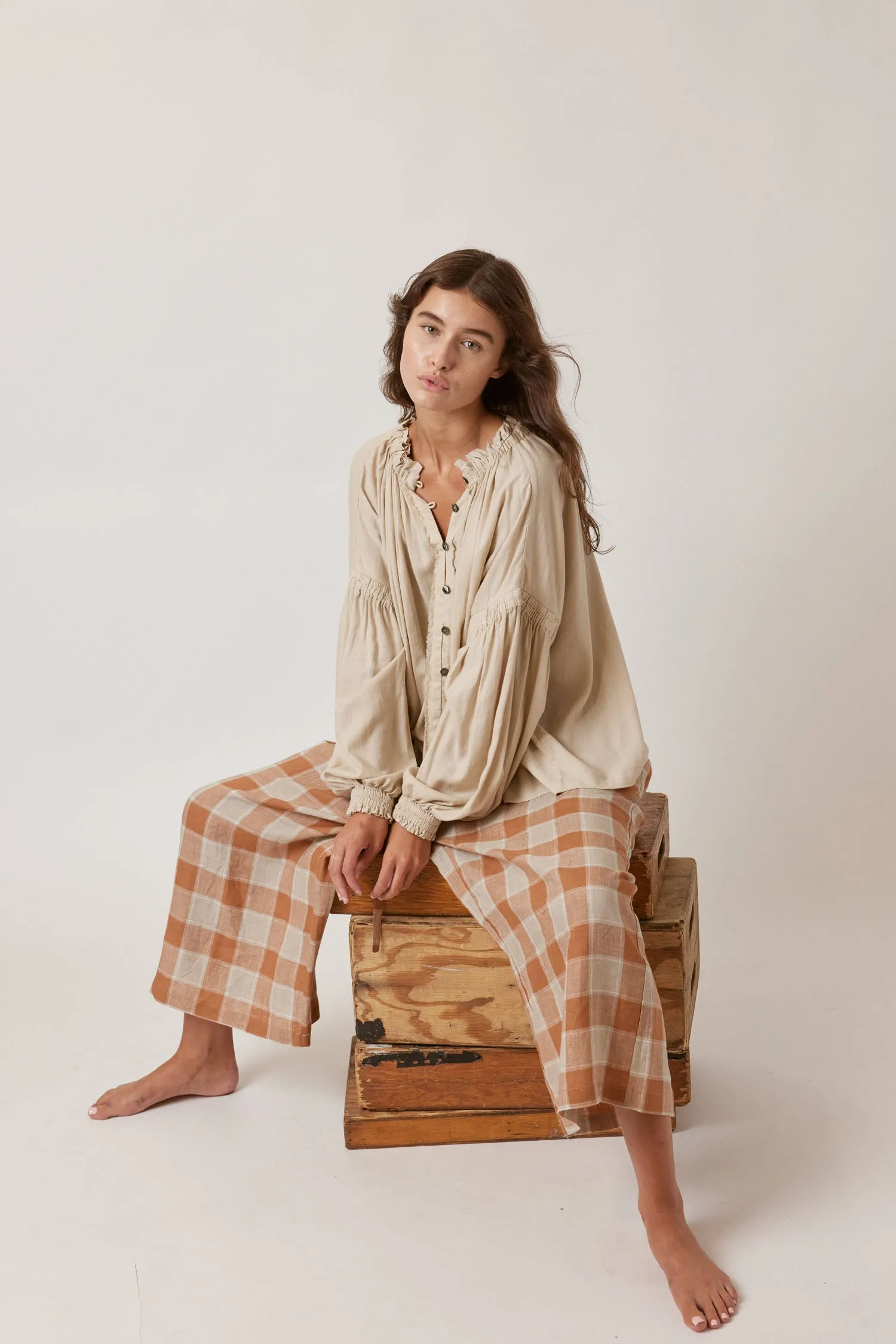 Front tie linen pants