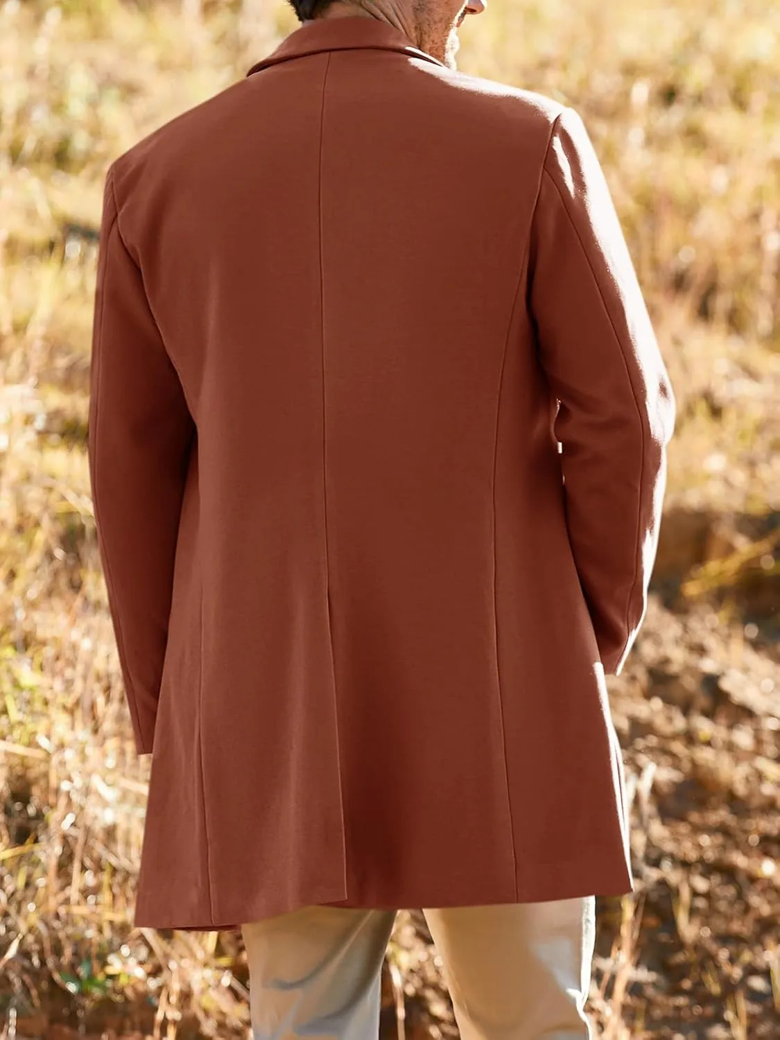 Gafeng Men's Trench Coat Slim Fit Notch Lapel Single Breasted Top Coat Winter Warm Cotton Business Long Jacket Overcoat