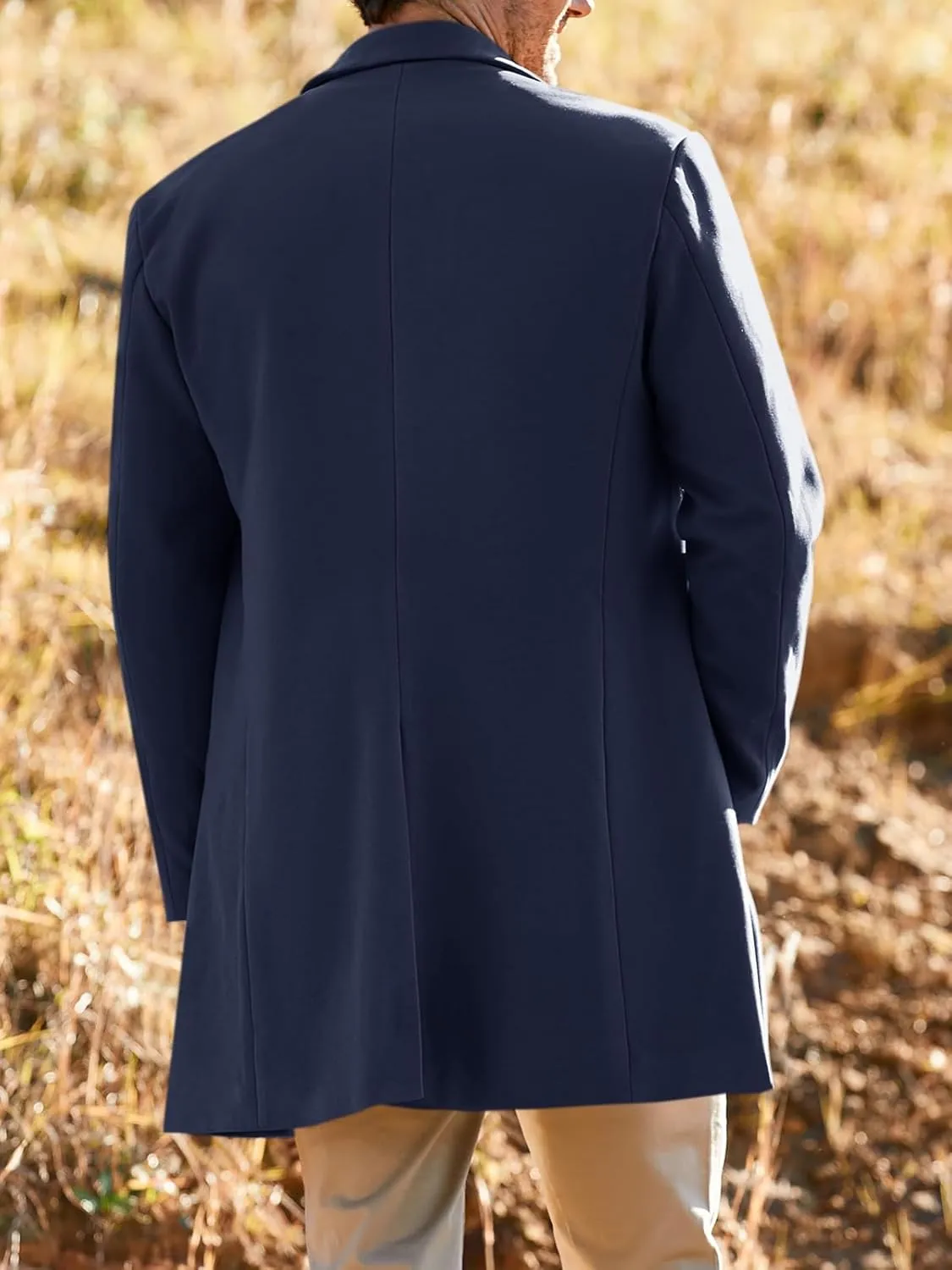 Gafeng Men's Trench Coat Slim Fit Notch Lapel Single Breasted Top Coat Winter Warm Cotton Business Long Jacket Overcoat