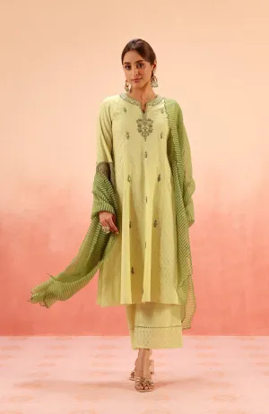 GULNAAR GREEN JACQUARD EMBROIDERED KURTA SET
