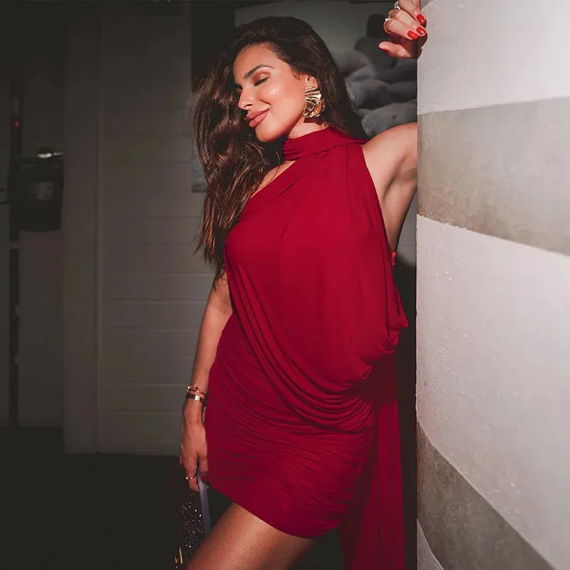 Halter Drape Bodycon Mini Dress