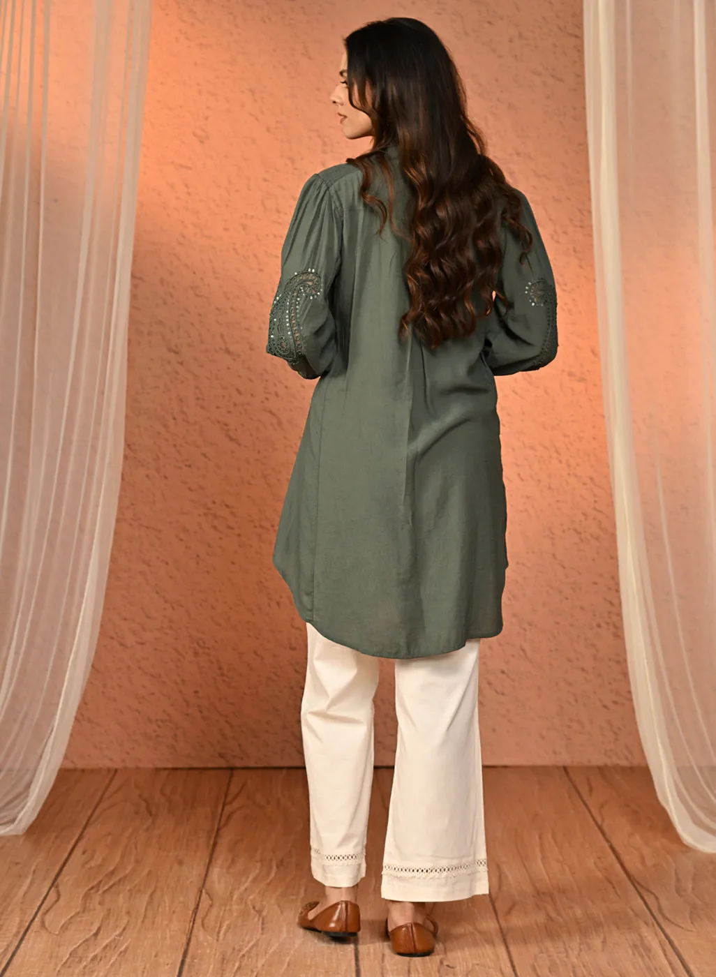 Haya Salmon Ivory Cotton Linen Classic Fit Pants for Women