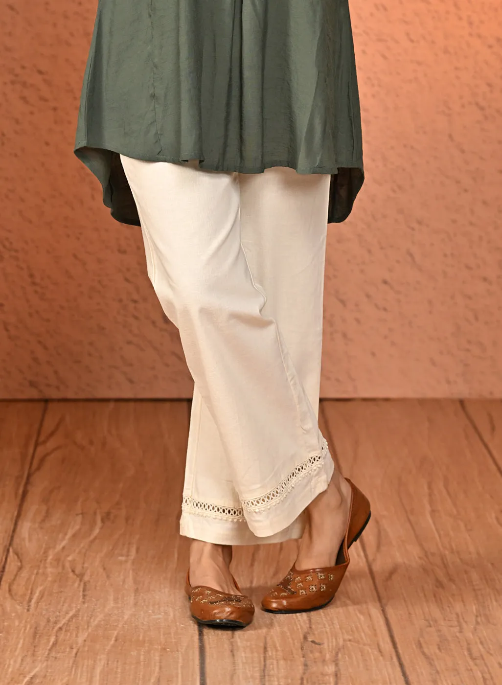 Haya Salmon Ivory Cotton Linen Classic Fit Pants for Women