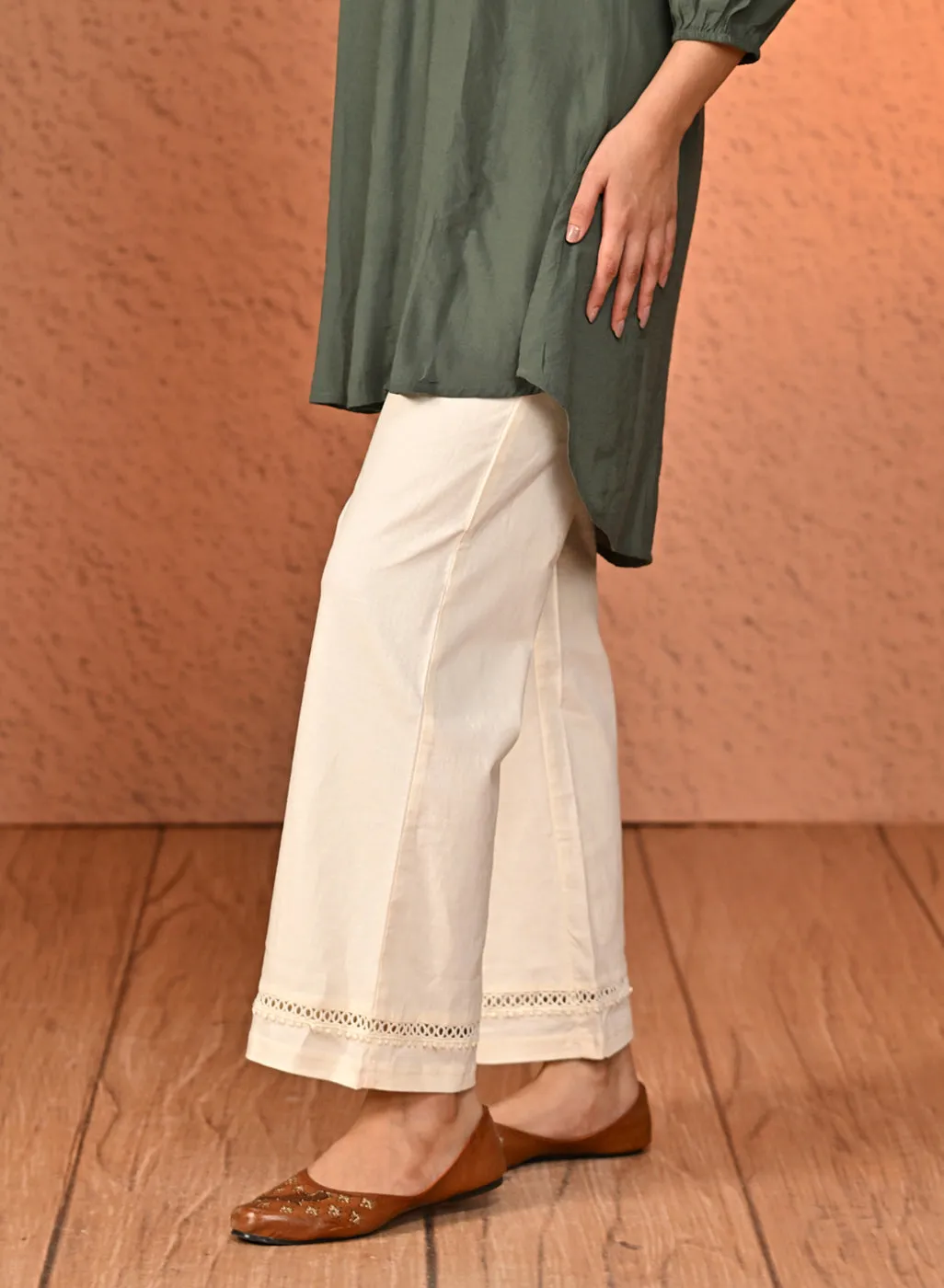 Haya Salmon Ivory Cotton Linen Classic Fit Pants for Women