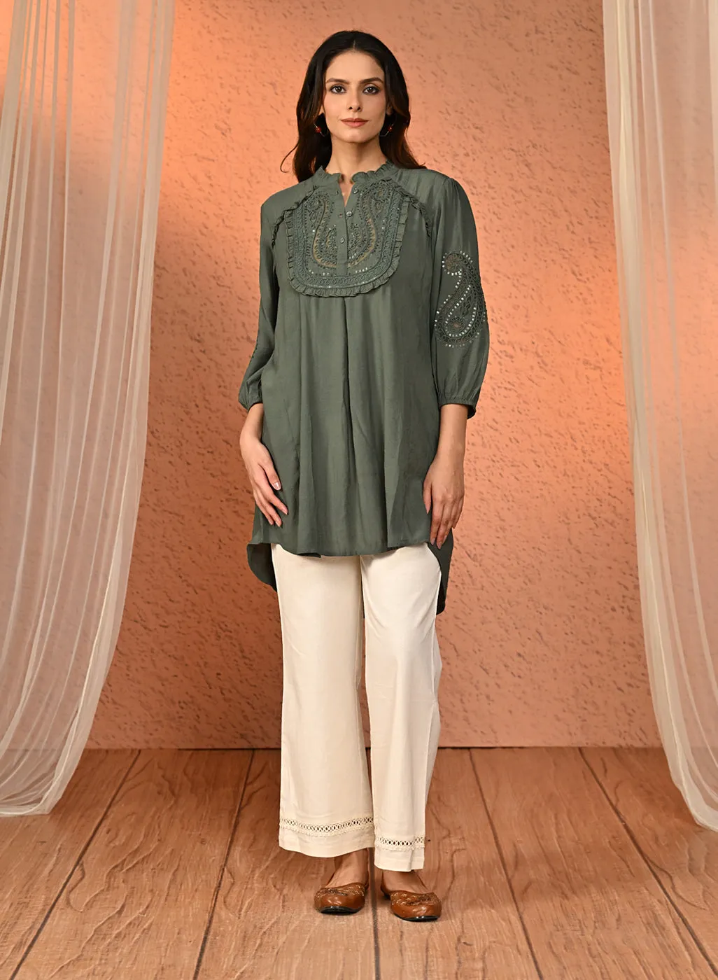 Haya Salmon Ivory Cotton Linen Classic Fit Pants for Women