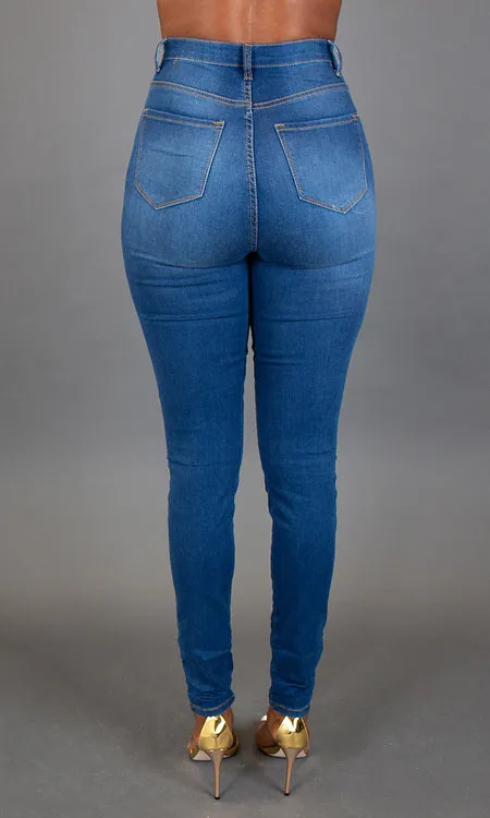 High Waist Skinny Jeans - Medium Blue