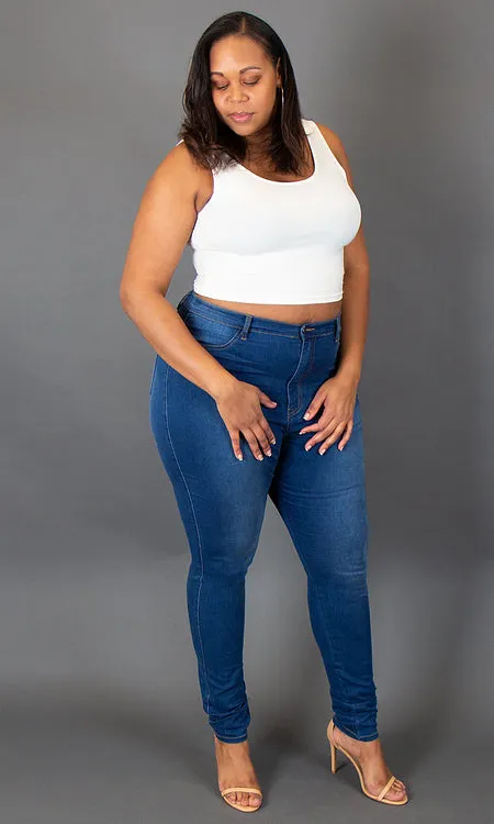 High Waist Skinny Jeans - Medium Blue