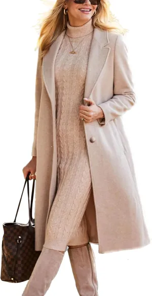 IDEALSANXUN Womens Long Wool Coats Fall Winter Single Breasted Trench Coat Dressy Jackets Peacoat