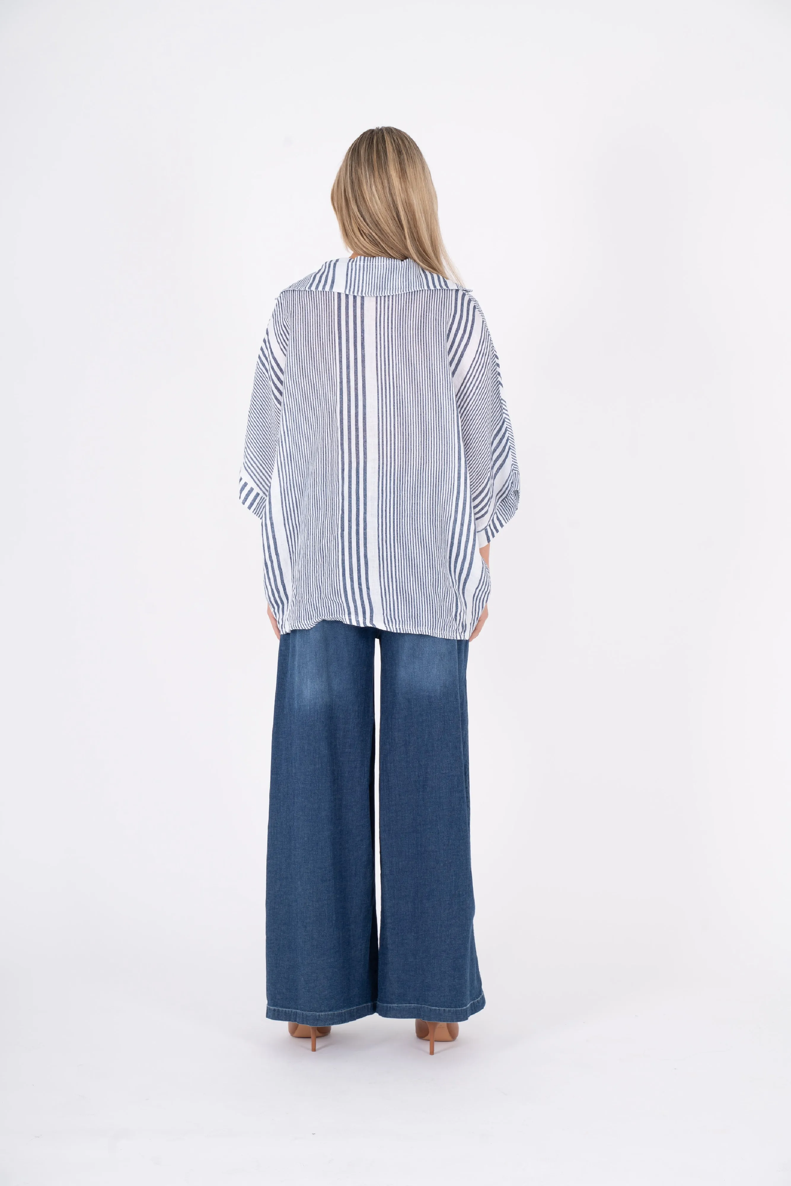 M Made in Italy  Ladies Woven Top  Navy Combo