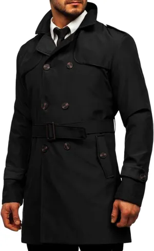 Makkrom Men's Trench Coat Slim fit Double Breasted Notched Lapel Belted Windbreaker Long Jacket Casual Windproof Overcoat
