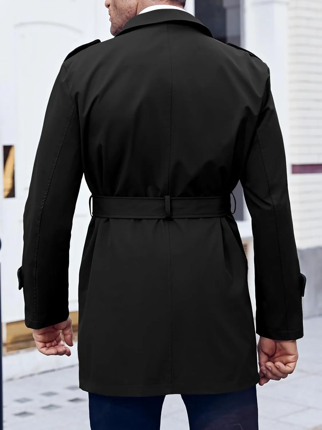Makkrom Men's Trench Coat Slim fit Double Breasted Notched Lapel Belted Windbreaker Long Jacket Casual Windproof Overcoat