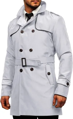 Makkrom Men's Trench Coat Slim fit Double Breasted Notched Lapel Belted Windbreaker Long Jacket Casual Windproof Overcoat