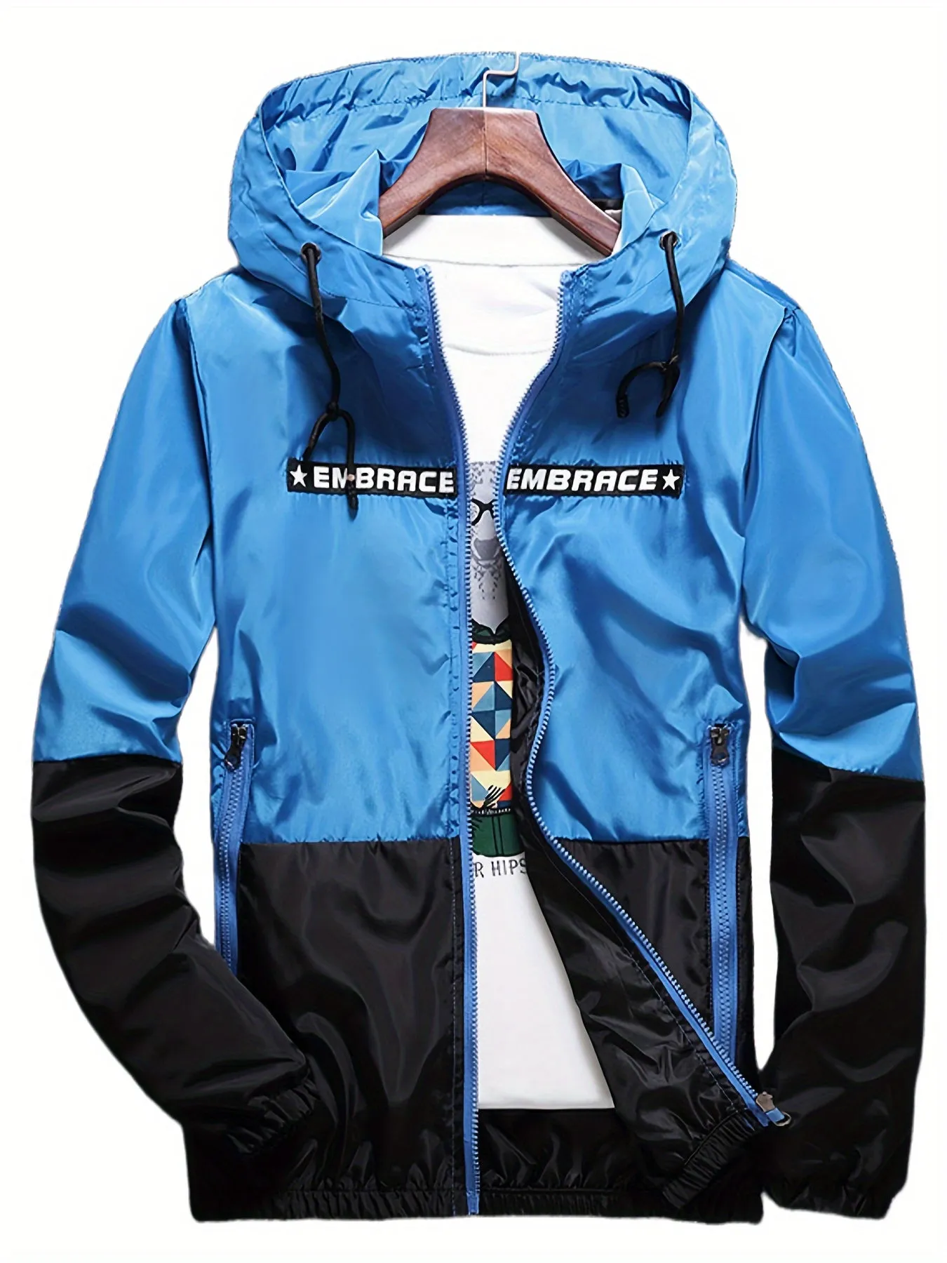 Men's Light Grey Water-resistant Hooded Windbreaker Coat